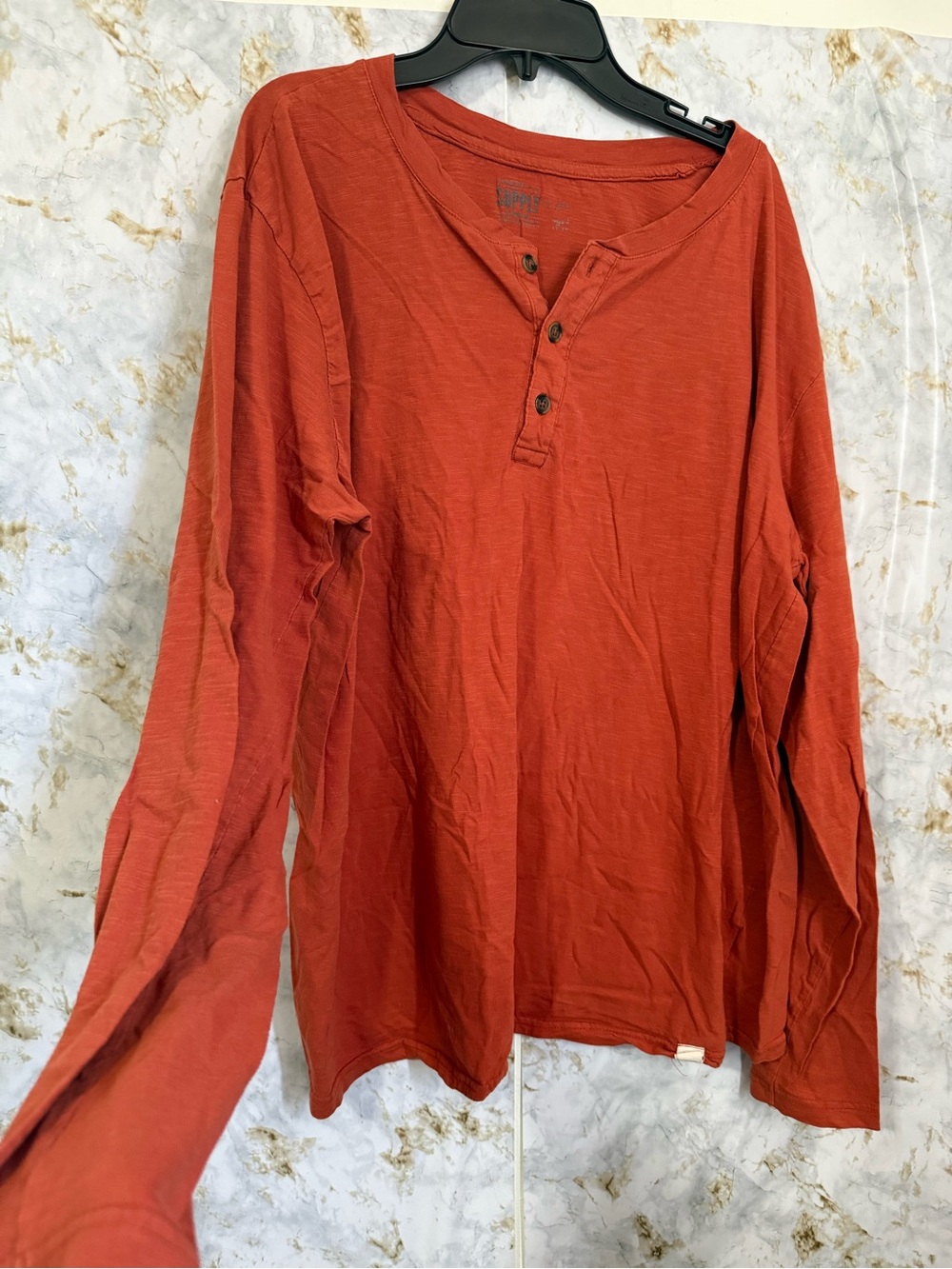 Men's Long-Sleeve Henley Shirt — Rust Red